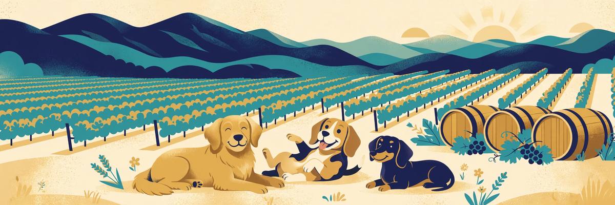 Illustration of dogs on a Loudoun winery lawn