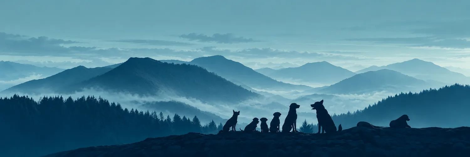Bull Run K9 — dogs silhouetted against the Blue Ridge mountains